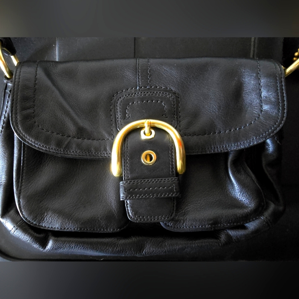 Coach Black Leather Small Shoulder Handbag Purse